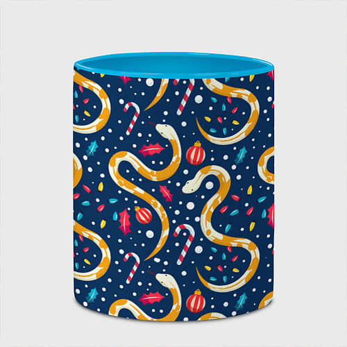 Кружка цветная Новогодний паттерн символ года 2025 / 3D-Белый + небесно-голубой – фото 2