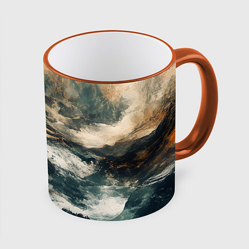 Кружка цветная Иллюстрация хаоса в грубом стиле / 3D-Оранжевый кант – фото 1