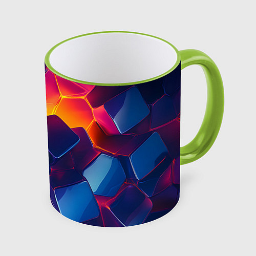 Кружка цветная Неоновая геометрическая текстура / 3D-Светло-зеленый кант – фото 1