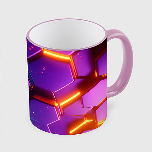 Кружка цветная Трехмерные соты с эффектом неона / 3D-Розовый кант – фото 1