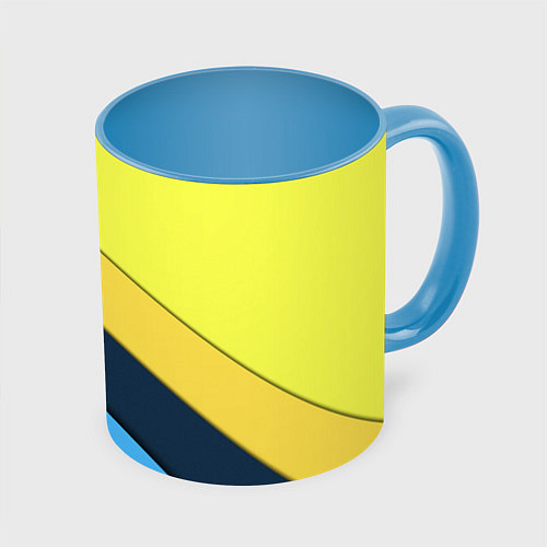 Кружка цветная Геометрия полосы спорт / 3D-Белый + небесно-голубой – фото 1