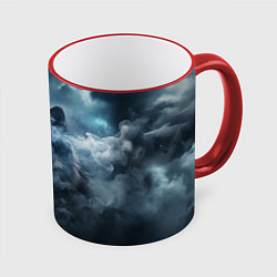 Кружка 3D Волк ночью под луной, цвет: 3D-красный кант
