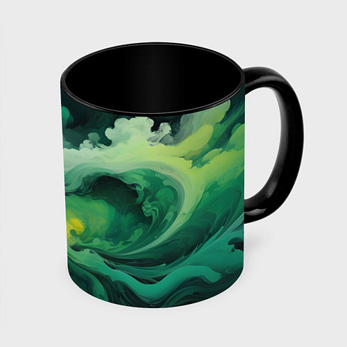 Кружка цветная Изумрудные волны / 3D-Белый + черный – фото 1