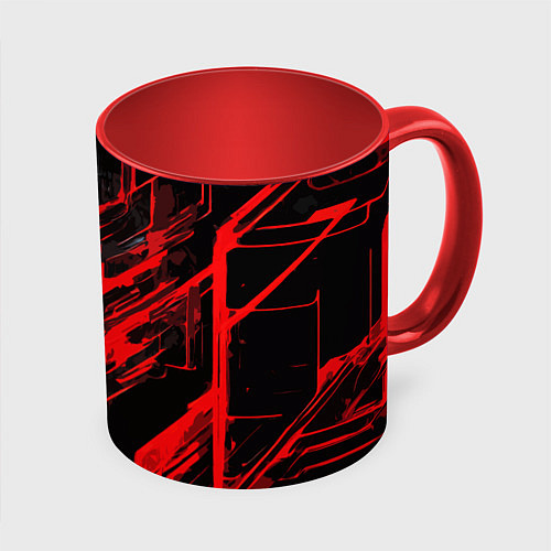 Кружка цветная Red stripes on a black background / 3D-Белый + красный – фото 1