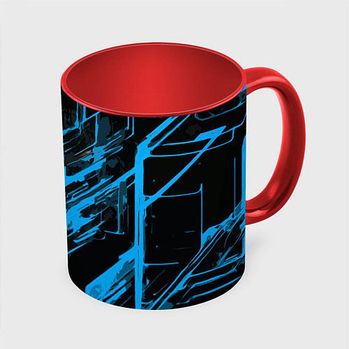 Кружка цветная Blue stripes on a black background / 3D-Белый + красный – фото 1