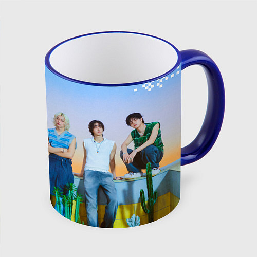 Кружка цветная ATE Stray Kids Hyunjin Felix Han Seungmin / 3D-Синий кант – фото 1