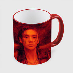 Кружка 3D Hyunjin and Minho in red smoke, цвет: 3D-красный кант