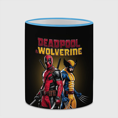 Кружка цветная Deadpool & Wolverine - film / 3D-Небесно-голубой кант – фото 2