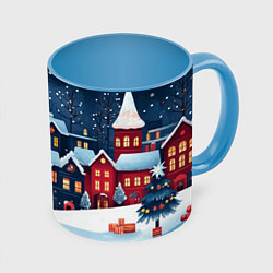 Кружка цветная Снежная новогодняя ночь над городом