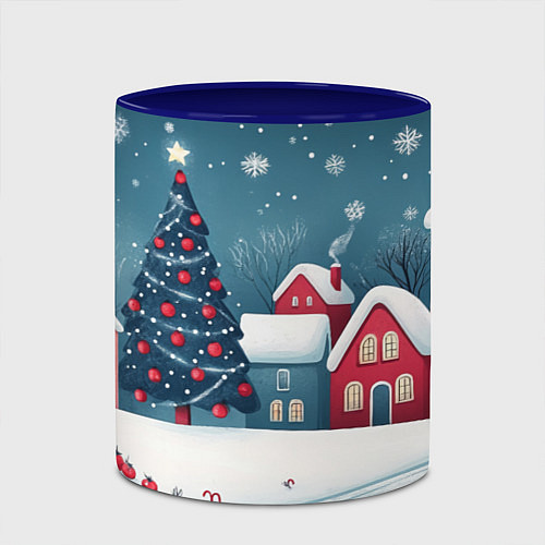 Кружка цветная Снежный новогодний день в городе / 3D-Белый + синий – фото 2