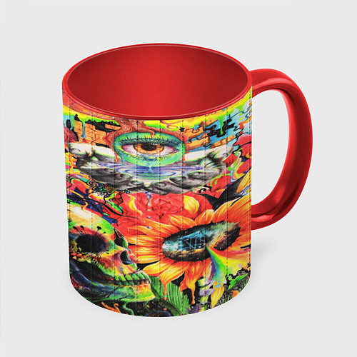 Кружка цветная Кислотные рисунки психоделика / 3D-Белый + красный – фото 1
