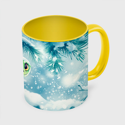 Кружка цветная Милая змейка на елочке / 3D-Белый + желтый – фото 1
