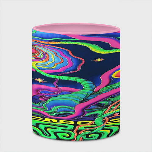 Кружка цветная Оптические волны психоделика / 3D-Белый + розовый – фото 2
