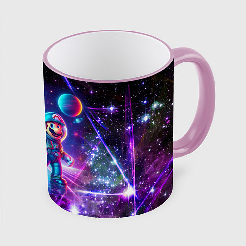 Кружка цветная Космонавты Марио и Луиджи покоряют космос - нейроа / 3D-Розовый кант – фото 1