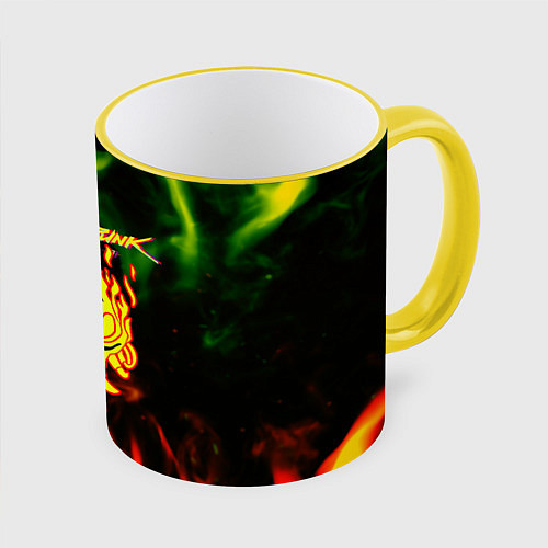 Кружка цветная Cyberpunk 2077 fere steel / 3D-Желтый кант – фото 1