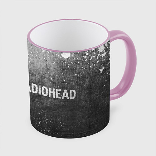 Кружка цветная Radiohead - grey gradient по-горизонтали / 3D-Розовый кант – фото 1