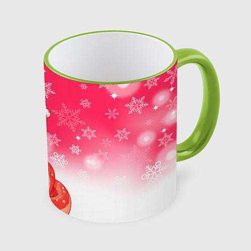 Кружка цветная Милая розовая змейка новый год / 3D-Светло-зеленый кант – фото 1