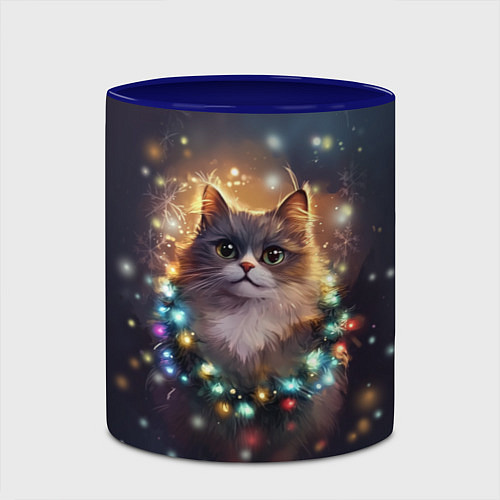 Кружка цветная Уютный котик - Новый год / 3D-Белый + синий – фото 2
