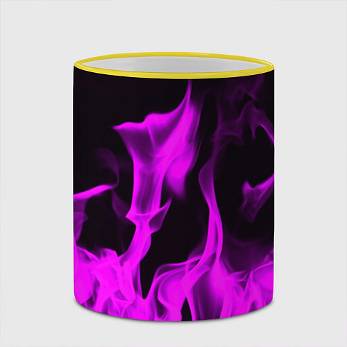 Кружка цветная Неоновый огонь в дыму / 3D-Желтый кант – фото 2