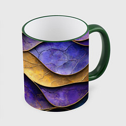Кружка 3D Фиолетовые и золотые волны, цвет: 3D-зеленый кант
