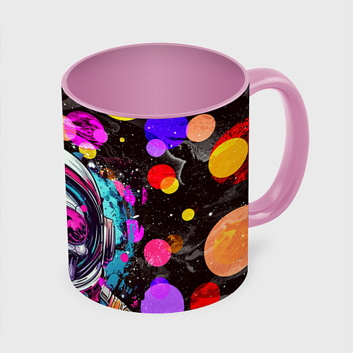 Кружка цветная Космонавт скелет в космосе / 3D-Белый + розовый – фото 1