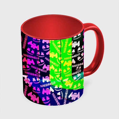 Кружка цветная Marshmello pattern neon steel / 3D-Белый + красный – фото 1