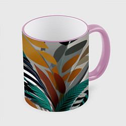 Кружка цветная Полоски листья