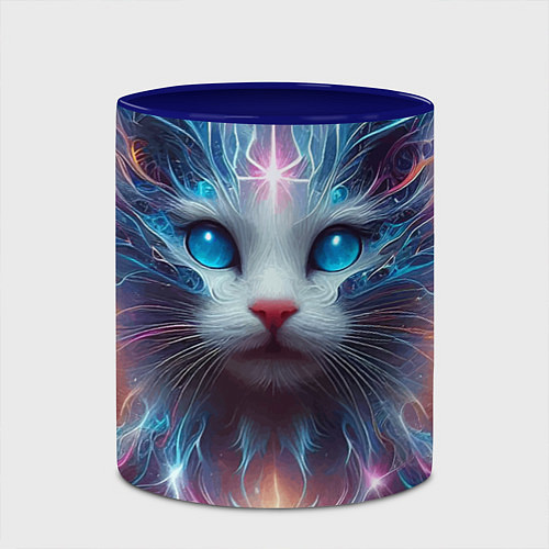 Кружка цветная Fantastic blue-eyed neon kitten / 3D-Белый + синий – фото 2