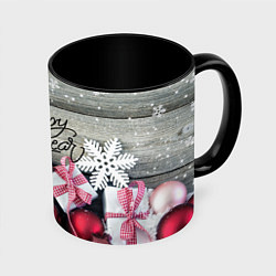 Кружка 3D Новогодние подарки, цвет: 3D-белый + черный