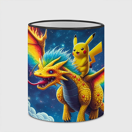 Кружка цветная Pikachu on a fabulous dragon - neon glow / 3D-Черный кант – фото 2