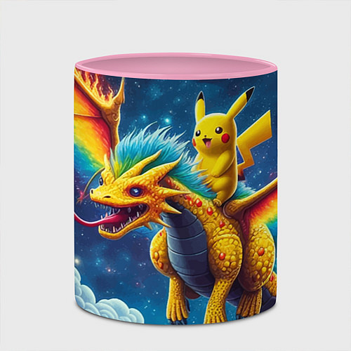 Кружка цветная Pikachu on a fabulous dragon - neon glow / 3D-Белый + розовый – фото 2