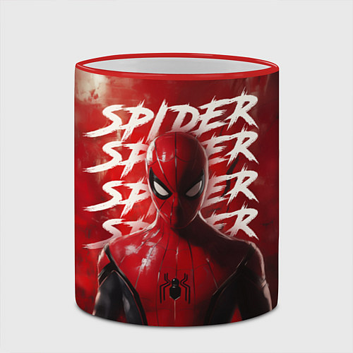 Кружка цветная Spider-man red background / 3D-Красный кант – фото 2