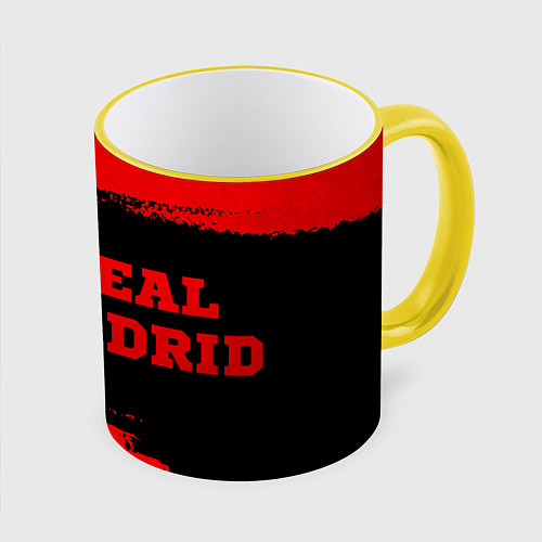 Кружка цветная Real Madrid - red gradient по-горизонтали / 3D-Желтый кант – фото 1