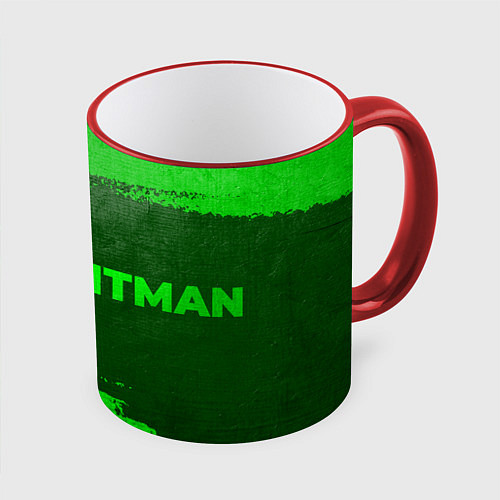 Кружка цветная Hitman - green gradient по-горизонтали / 3D-Красный кант – фото 1