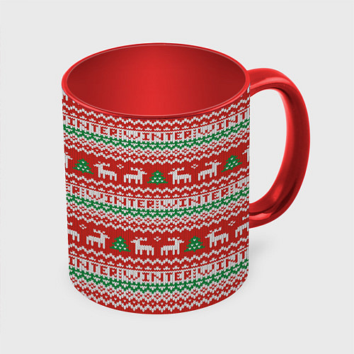 Кружка цветная Deer christmas pattern / 3D-Белый + красный – фото 1