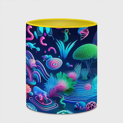 Кружка цветная Фантастическая абстрактная композиция - сюрреализм / 3D-Белый + желтый – фото 2