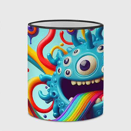 Кружка цветная Глазастая рожица - нейроарт / 3D-Черный кант – фото 2