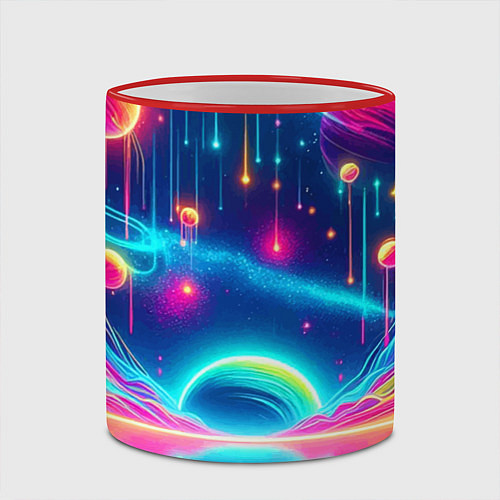 Кружка цветная Неоновый космос - нейроарт фантазия / 3D-Красный кант – фото 2