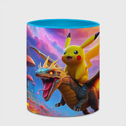 Кружка 3D Пикачу летит на драконе среди грибов, цвет: 3D-белый + небесно-голубой — фото 2