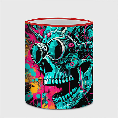 Кружка цветная Cyber skull sketch - color blots / 3D-Красный кант – фото 2