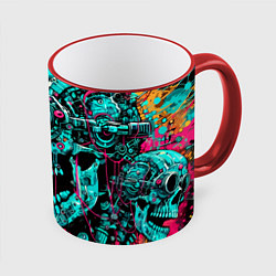 Кружка 3D Cyber skull sketch - color blots, цвет: 3D-красный кант