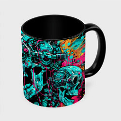 Кружка 3D Cyber skull sketch - color blots, цвет: 3D-белый + черный