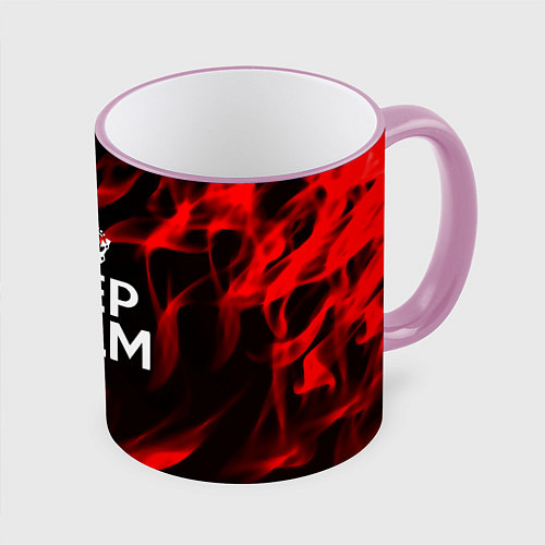 Кружка цветная Keep calm flame red / 3D-Розовый кант – фото 1