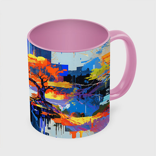Кружка цветная Абстракция под деревом / 3D-Белый + розовый – фото 1