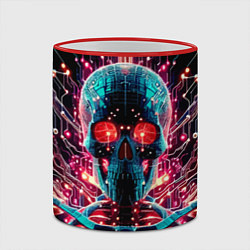 Кружка 3D Neon cyber skull - ai art fantasy, цвет: 3D-красный кант — фото 2
