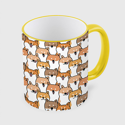 Кружка цветная Узор сиба ину / 3D-Желтый кант – фото 1