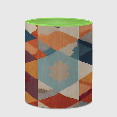 Кружка цветная Ромбы абстракция / 3D-Белый + светло-зеленый – фото 2