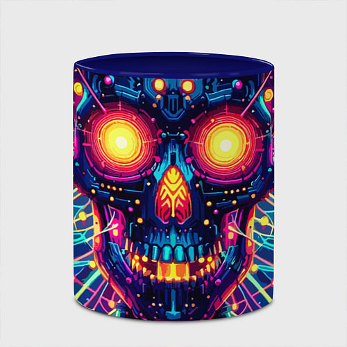 Кружка цветная Neon skull - ai art fantasy / 3D-Белый + синий – фото 2