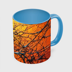 Кружка 3D Чёрные волокна и жёлтый градиент абстракция, цвет: 3D-белый + небесно-голубой