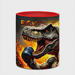 Кружка 3D Динозавр боксер в огне, цвет: 3D-белый + красный — фото 2